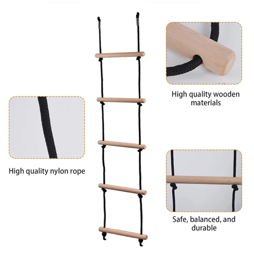 Kids Outdoor Wooden Playset - บันไดเชือกปีนป่ายสำหรับเด็ก ชิงช้าไม้ สนามเด็กเล่นในร่มและกลางแจ้ง ชุดของเล่นเสริมสร้างสมรรถภาพร่างกาย