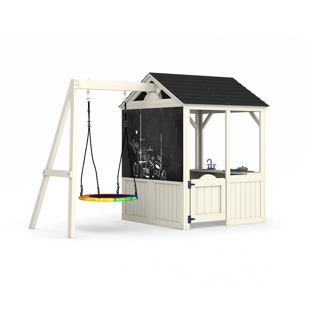 Kids Outdoor Wooden Playset - เฟอร์นิเจอร์สำหรับสวน บ้านเด็กเล่น สนามเด็กเล่น ของเล่นบทบาทสมมติ โต๊ะปิกนิกกลางแจ้ง ชุดชิงช้า