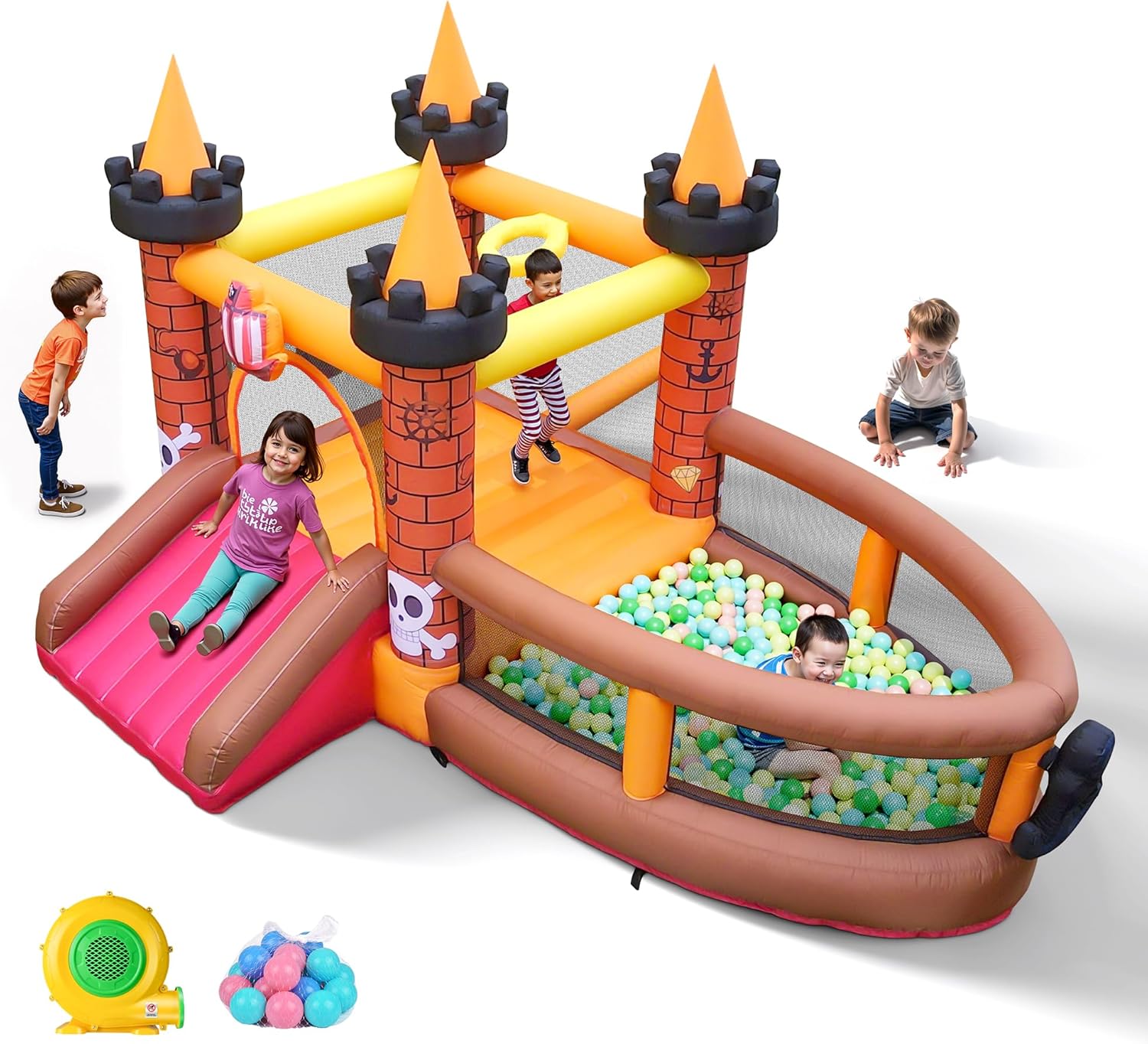 Kids Outdoor Inflatable - บ้านลมเป่าลมสำหรับเด็กอายุ 3-8 ปี: บ้านลมพร้อมสไลเดอร์ - บ้านลมเป่าลมพร้อมเครื่องเป่าลม