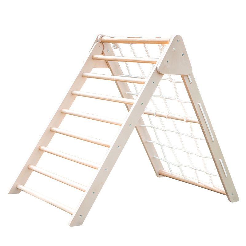 Kids Outdoor Wooden Playset - เครื่องเล่นปีนป่ายไม้รูปสามเหลี่ยมแบบพับได้พร้อมสไลเดอร์, ของเล่นเด็กสำหรับเล่นในร่มและกลางแจ้ง, ชุดปีนป่ายสนุกสนาน ออกกำลังกาย ผจญภัย