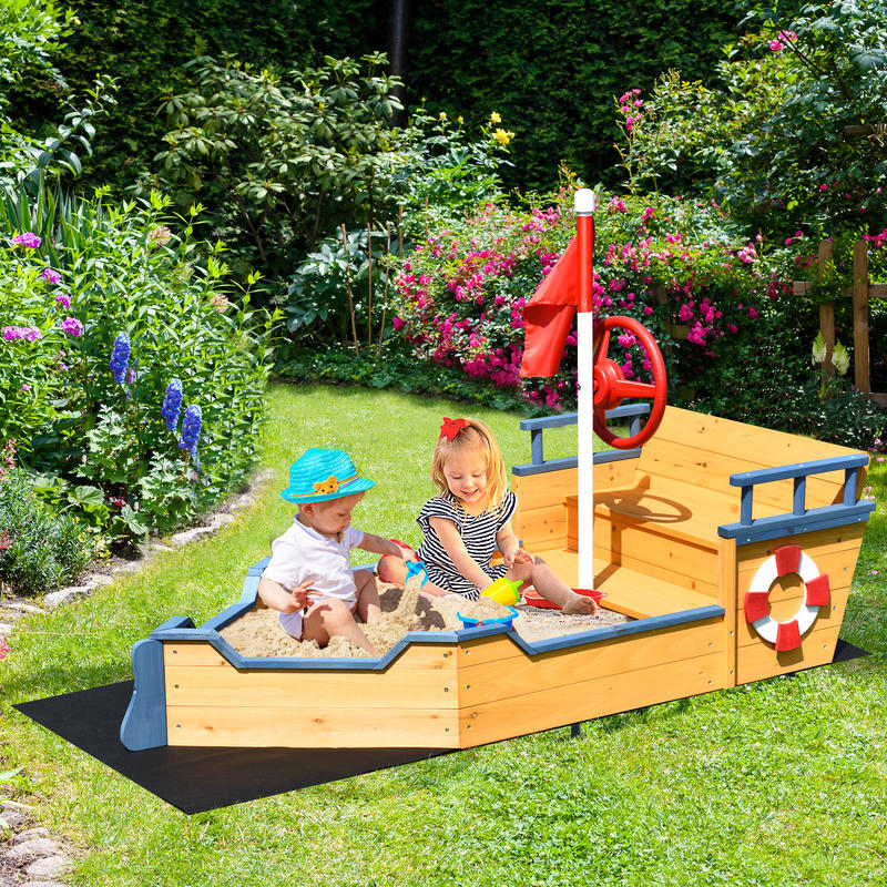 Kids Outdoor Wooden Playset - เรือโจรสลัดไม้สำหรับเด็ก กล่องทราย ชุดของเล่นกลางแจ้งสำหรับเด็ก