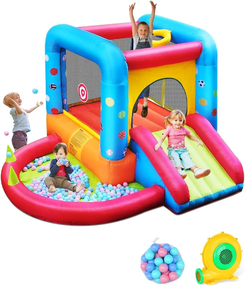 Kids Outdoor Inflatable Water Slide - บ้านลมเป่าลม Step4Fun, บ้านลมพร้อมสไลเดอร์สำหรับเด็ก, เหมาะสำหรับเด็กกระโดดเล่นในงานปาร์ตี้กลางแจ้งและในร่ม, บ้านลมสำหรับเด็กเล่นน้ำในสวนหลังบ้าน