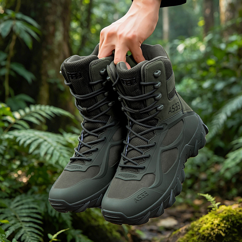 Kids Outdoor Boots - รองเท้าบูทผู้ชายแบบยุทธวิธี น้ำหนักเบา สำหรับฝึกซ้อม ทำงาน กันน้ำ ใช้กลางแจ้ง