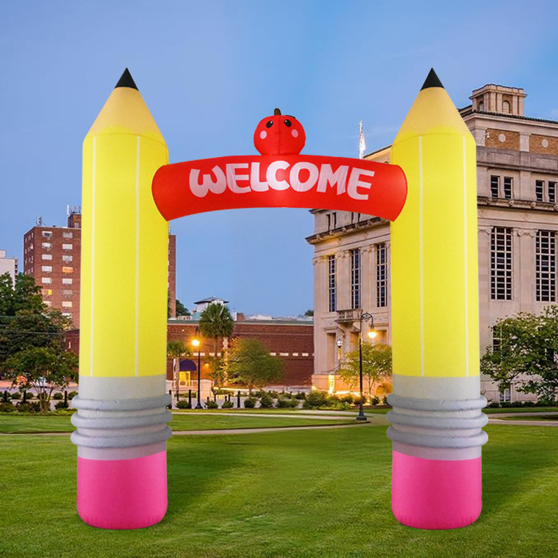 Kids Outdoor Inflatable - ซุ้มโค้งเป่าลมรูปดินสอขนาด 9 ฟุต พร้อมไฟ LED ในตัว
