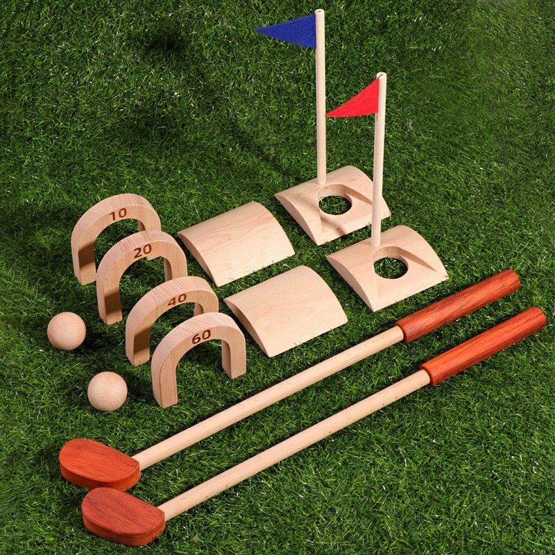 Kids Outdoor Wooden Playset - ชุดลูกกอล์ฟสำหรับเด็ก ชุดลูกกอล์ฟไม้ ของเล่นกีฬากลางแจ้งสำหรับเด็ก ของเล่นจำลองการเล่นกอล์ฟ ของเล่นฝึกซ้อมกอล์ฟ มีหลายวิธีในการเล่น