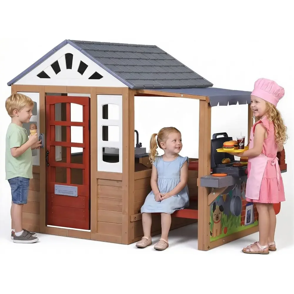 Kids Outdoor Wooden Playset - บ้านเด็กเล่นกลางแจ้งทำจากไม้, บ้านเด็กเล่นไม้ CeWooden สำหรับเด็กอายุ 3-8 ปี