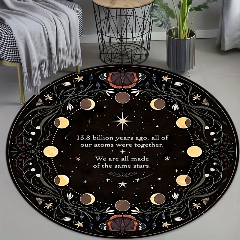 Kids Outdoor Quotes - พรมทรงกลมพิมพ์ลายข้อความสร้างแรงบันดาลใจและข้างขึ้นข้างแรม พรมปูพื้นนุ่มกันลื่นสำหรับห้องนั่งเล่น ห้องนอน ห้องเด็ก ตกแต่งบ้านกลางแจ้ง