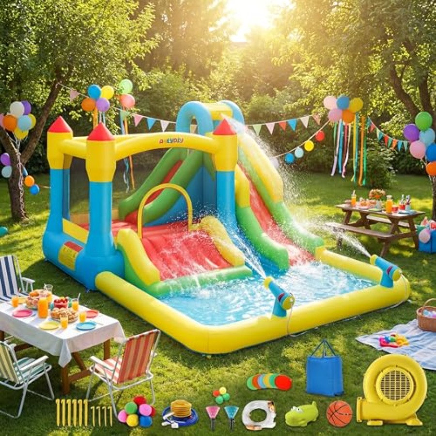 บ้านลมเป่าลมสำหรับเด็กเล่นน้ำก - Kids Outdoor Inflatable Water Slide บทวิจารณ์และราคา