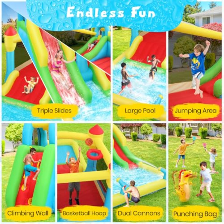 บ้านลมเป่าลมสำหรับเด็กเล่นน้ำก - Kids Outdoor Inflatable Water Slide บทวิจารณ์และราคา