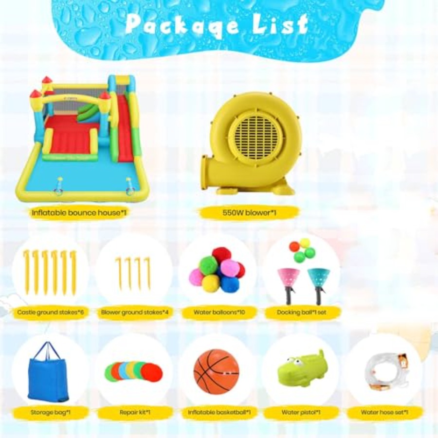 บ้านลมเป่าลมสำหรับเด็กเล่นน้ำก - Kids Outdoor Inflatable Water Slide บทวิจารณ์และราคา