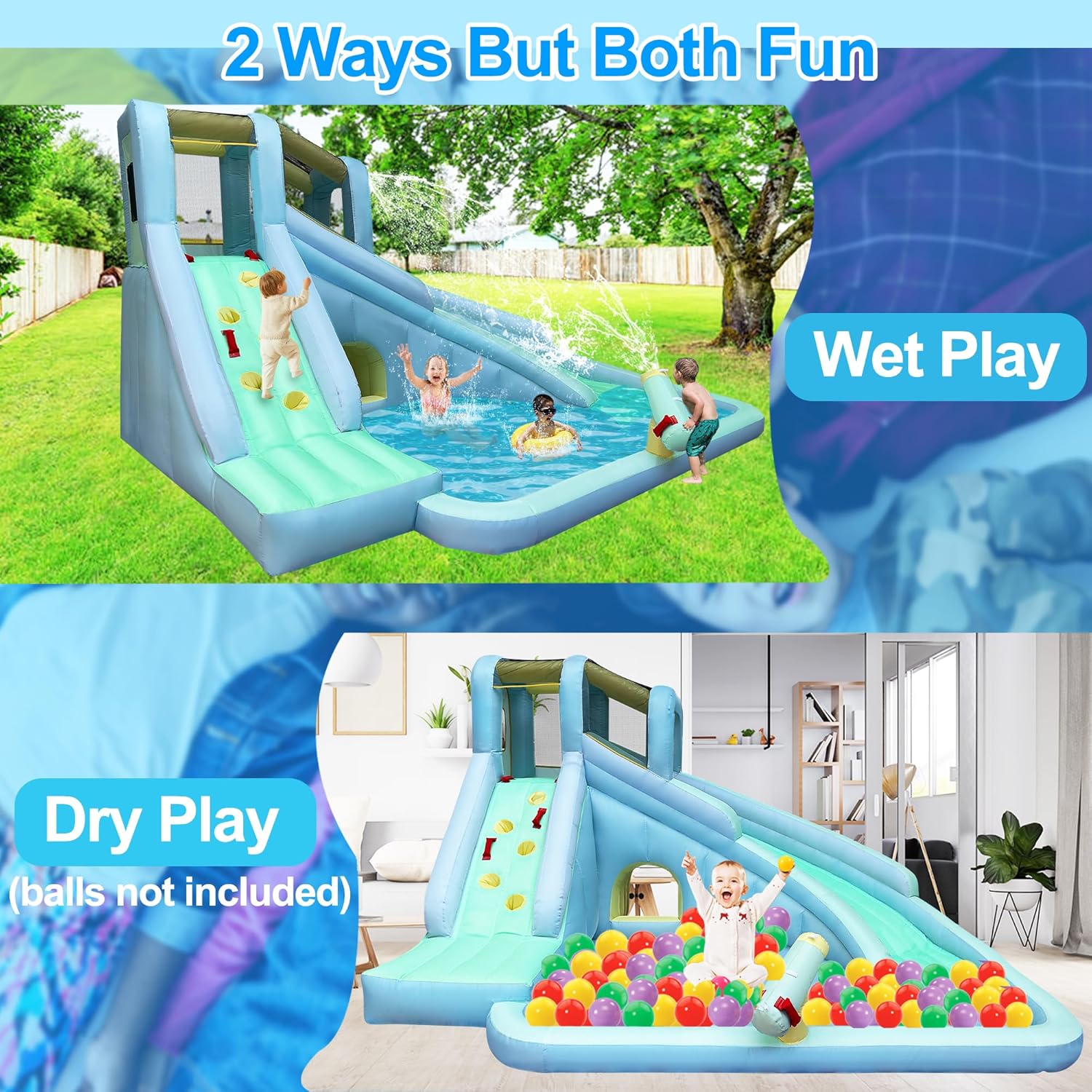 บ้านลมเด็ก 6-in-1 พร้อมสวนน้ำ, - Kids Outdoor Inflatable Water Slide บทวิจารณ์และราคา