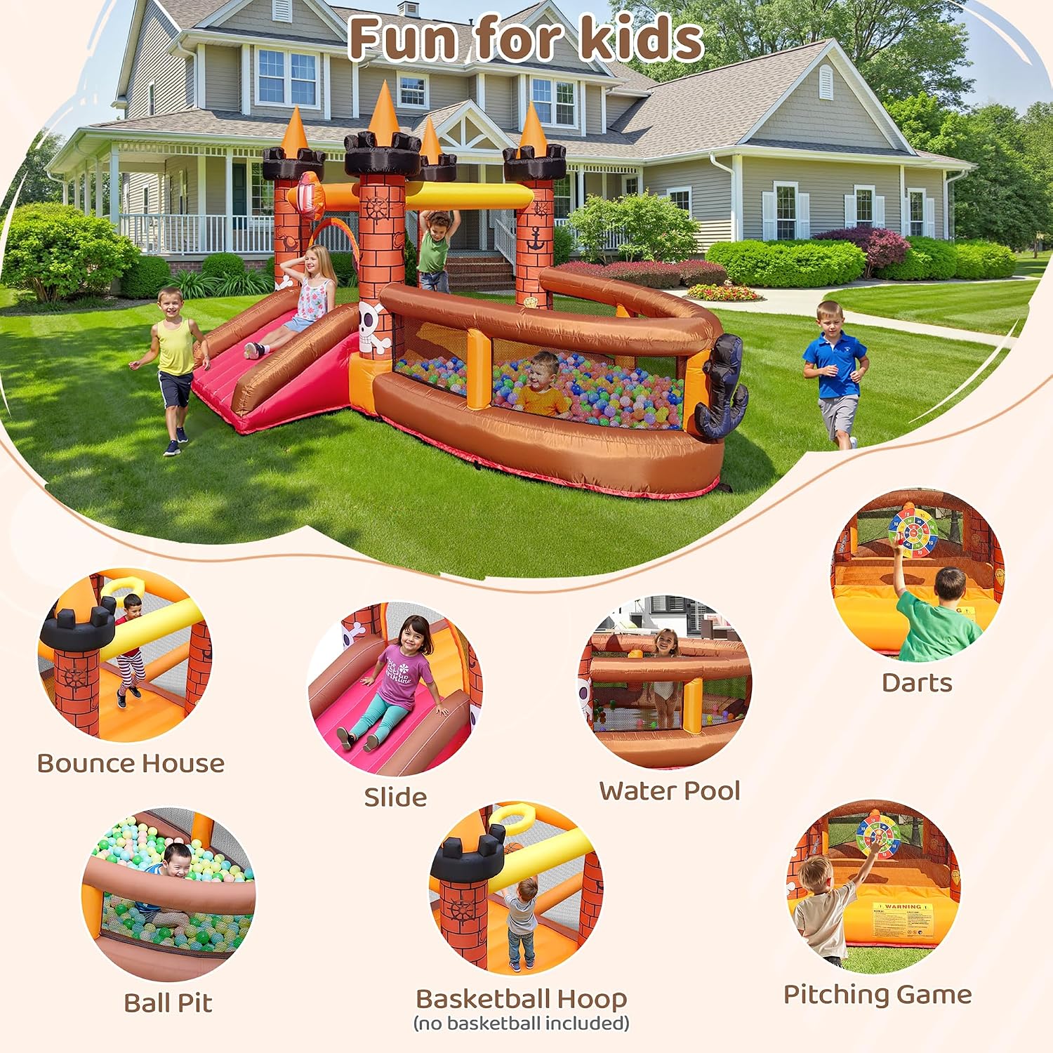 บ้านลมเป่าลมสำหรับเด็กอายุ 3-8 - Kids Outdoor Inflatable บทวิจารณ์และราคา