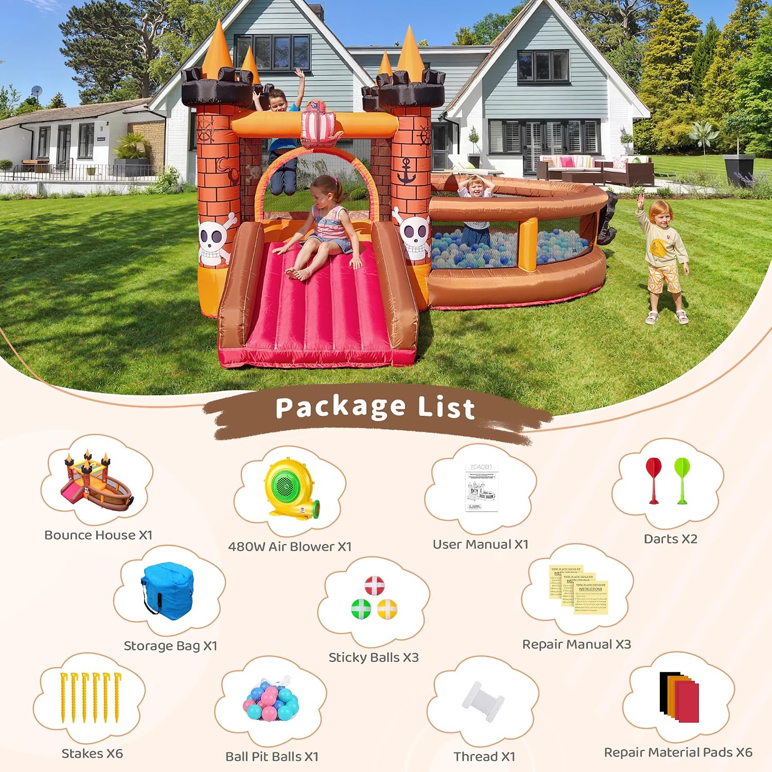 บ้านลมเป่าลมสำหรับเด็กอายุ 3-8 - Kids Outdoor Inflatable บทวิจารณ์และราคา