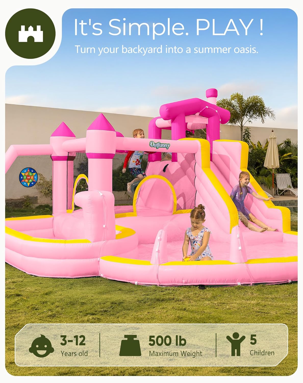 สไลเดอร์น้ำเป่าลมสีชมพูสำหรับเ - Kids Outdoor Inflatable Water Slide บทวิจารณ์และราคา