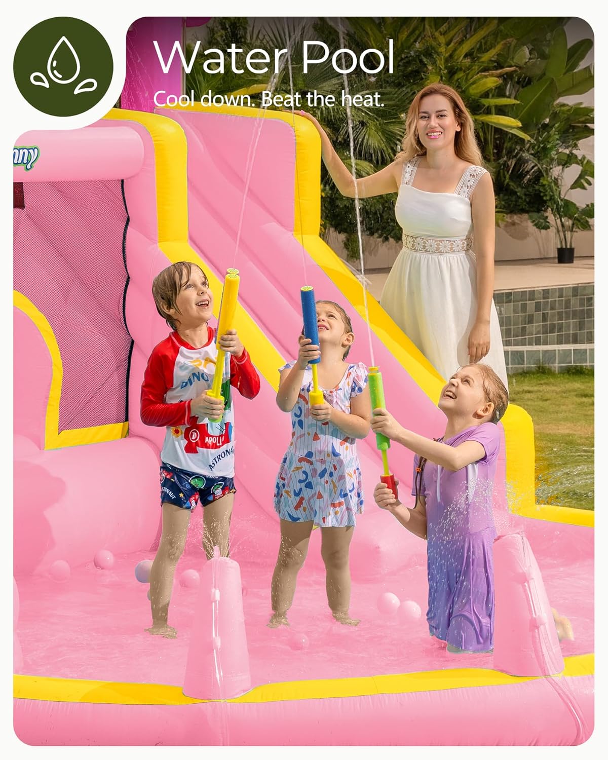 สไลเดอร์น้ำเป่าลมสีชมพูสำหรับเ - Kids Outdoor Inflatable Water Slide บทวิจารณ์และราคา