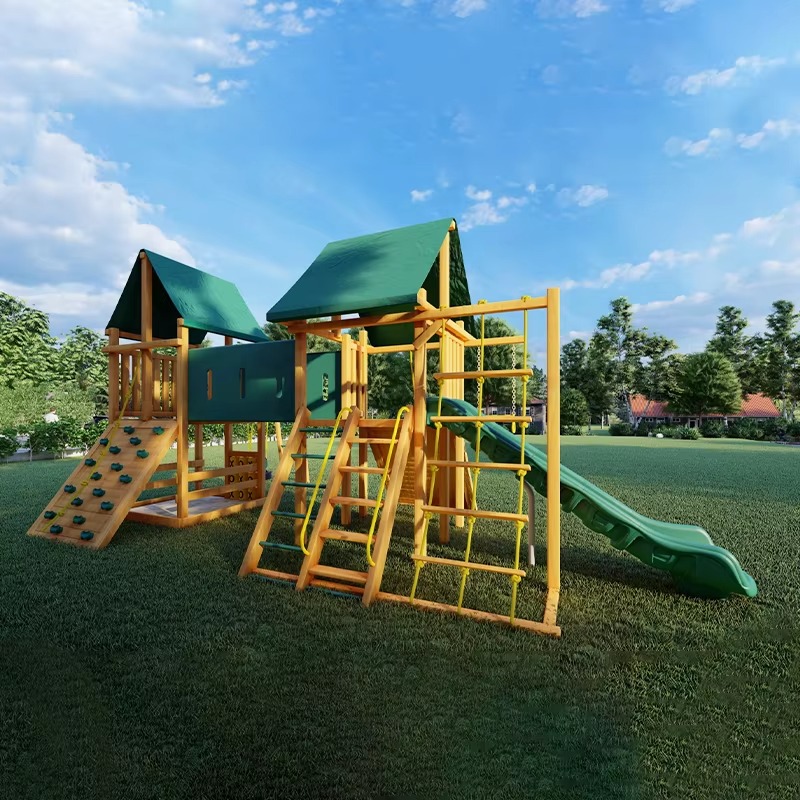 เครื่องเล่นสนามเด็กเล่นกลางแจ้ - Kids Outdoor Wooden Playset บทวิจารณ์และราคา