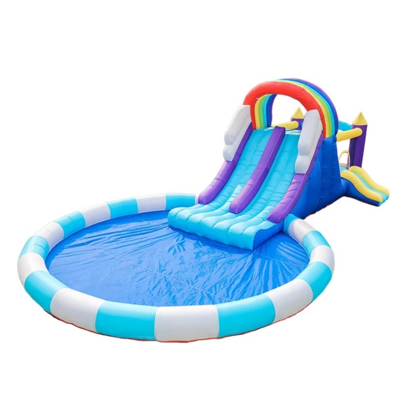 สไลเดอร์น้ำเป่าลมยักษ์สีรุ้งสำ - Kids Outdoor Inflatable Water Slide บทวิจารณ์และราคา