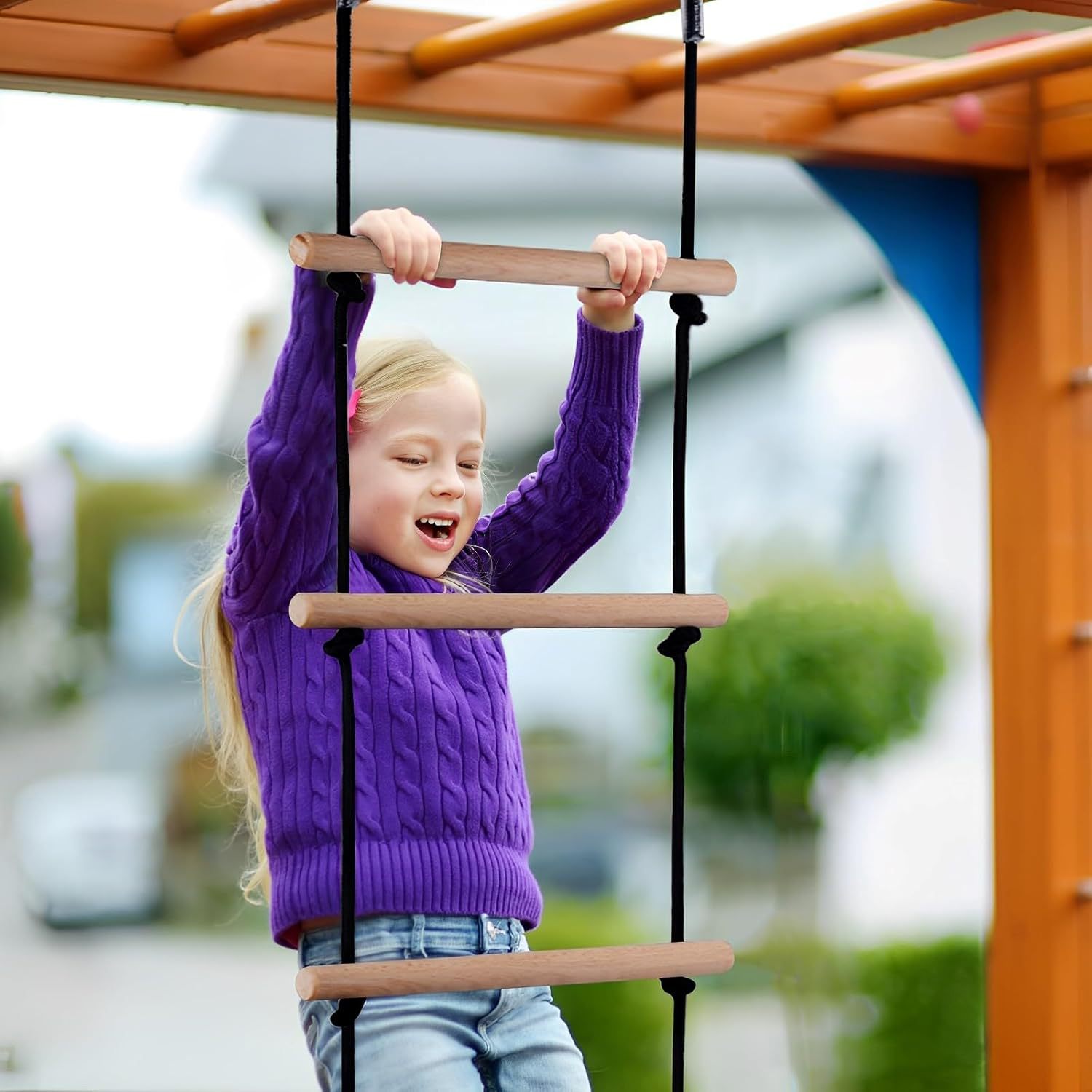 ชุดปีนป่ายเชือก บันไดไม้ ชิงช้ - Kids Outdoor Wooden Playset บทวิจารณ์และราคา