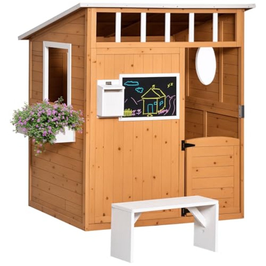 บ้านเด็กเล่นไม้กลางแจ้งพร้อมปร - Kids Outdoor Playhouse บทวิจารณ์และราคา