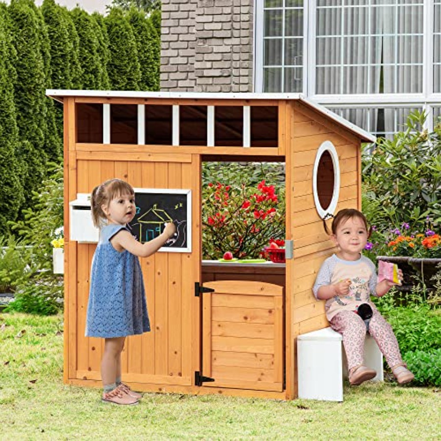บ้านเด็กเล่นไม้กลางแจ้งพร้อมปร - Kids Outdoor Playhouse บทวิจารณ์และราคา