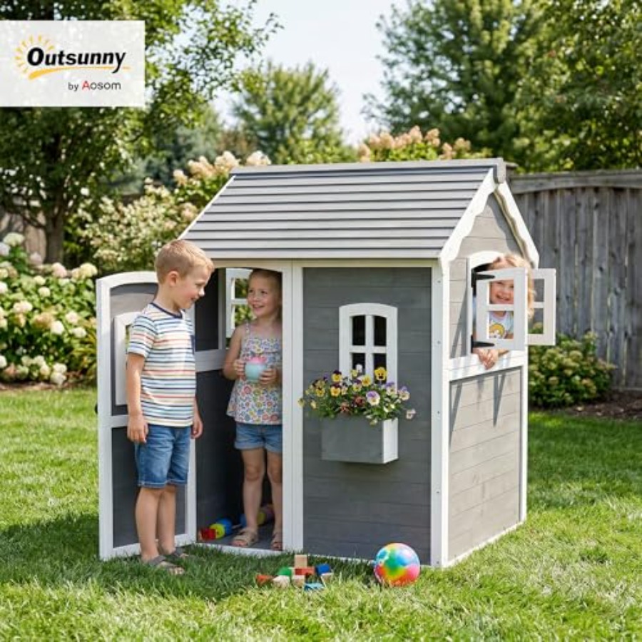บ้านไม้สำหรับเด็กอายุ 3-8 ปี พ - Kids Outdoor Playhouse บทวิจารณ์และราคา