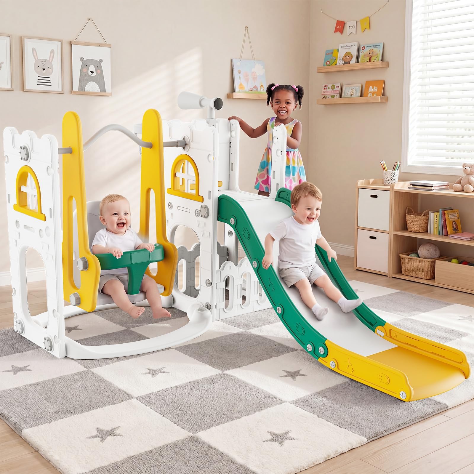 ชุดสไลด์และชิงช้า 7 in 1 สำหรั - Kids Outdoor Playhouse บทวิจารณ์และราคา