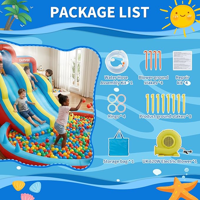สวนน้ำเป่าลม 8-in-1 สำหรับทุกฤ - Kids Outdoor Inflatable Water Slide บทวิจารณ์และราคา