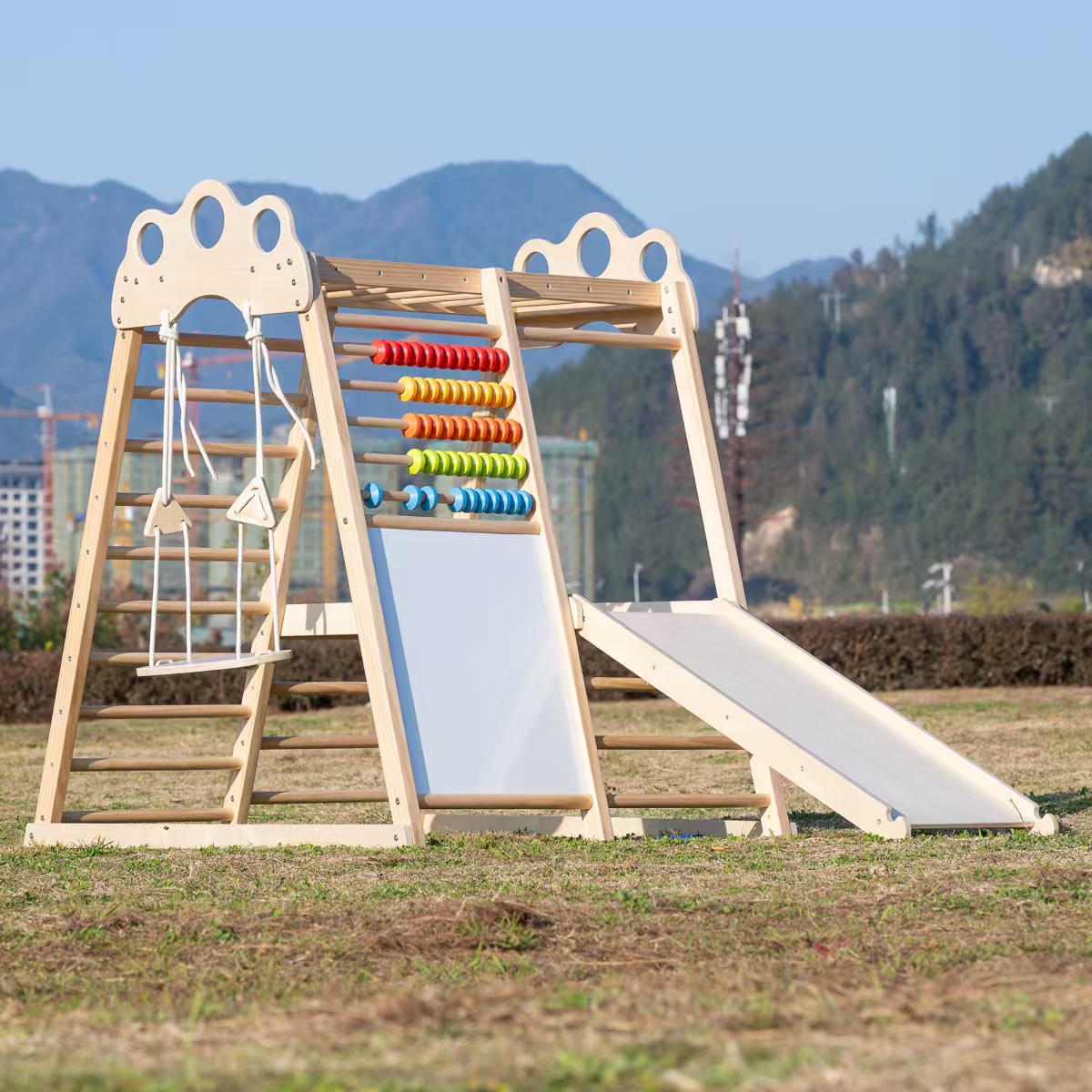 โครงไม้เนื้อแข็งขนาดใหญ่สำหรับ - Kids Outdoor Wooden Playset บทวิจารณ์และราคา