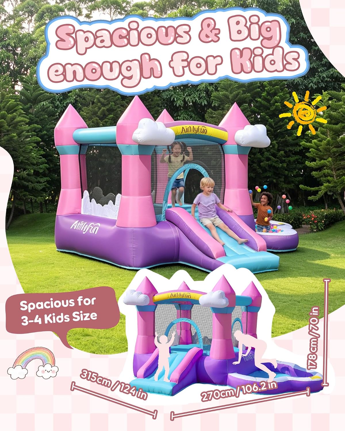 บ้านลมสีชมพูสำหรับเด็กอายุ 3-8 - Kids Outdoor Ball บทวิจารณ์และราคา