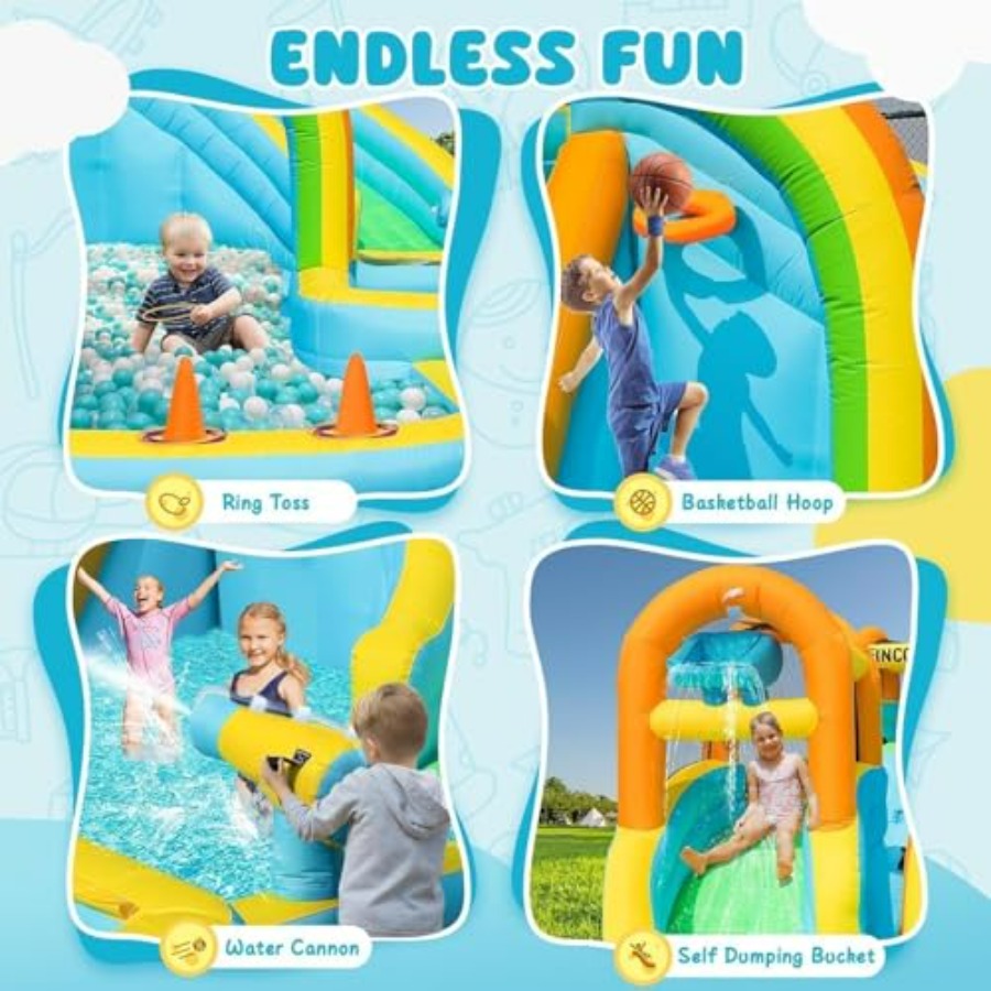 สไลเดอร์น้ำเป่าลมสำหรับเด็กเล่ - Kids Outdoor Inflatable Water Slide บทวิจารณ์และราคา