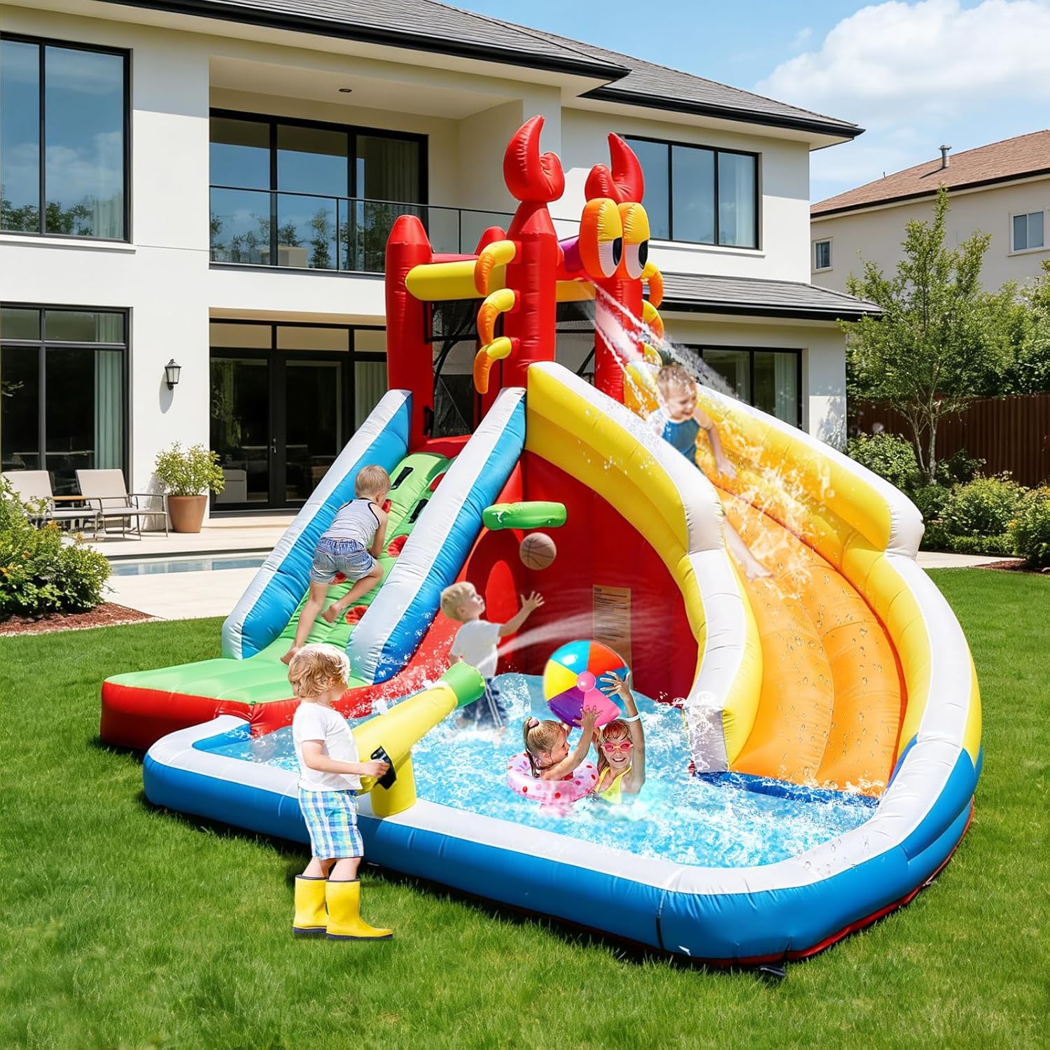 บ้านลมเป่าลมขนาดใหญ่พร้อมสไลเด - Kids Outdoor Inflatable Water Slide บทวิจารณ์และราคา