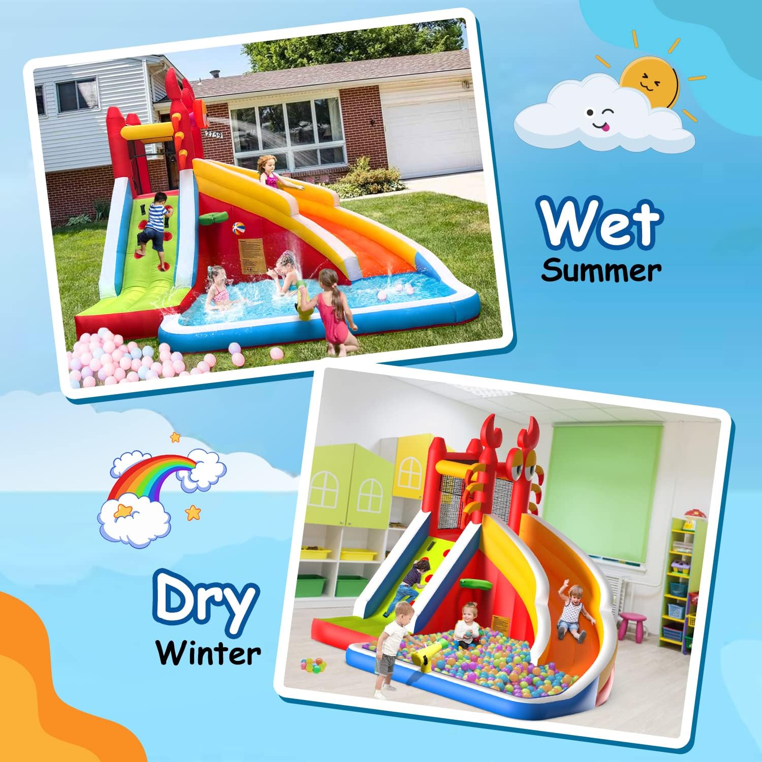 บ้านลมเป่าลมขนาดใหญ่พร้อมสไลเด - Kids Outdoor Inflatable Water Slide บทวิจารณ์และราคา