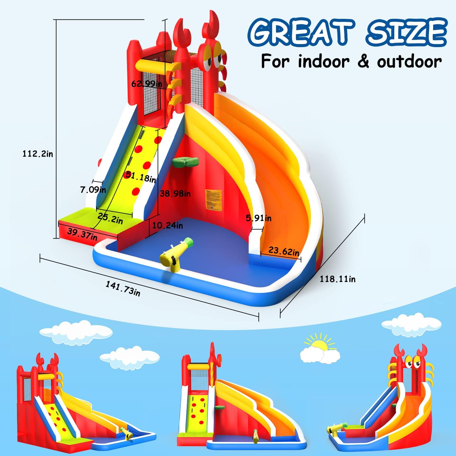 บ้านลมเป่าลมขนาดใหญ่พร้อมสไลเด - Kids Outdoor Inflatable Water Slide บทวิจารณ์และราคา