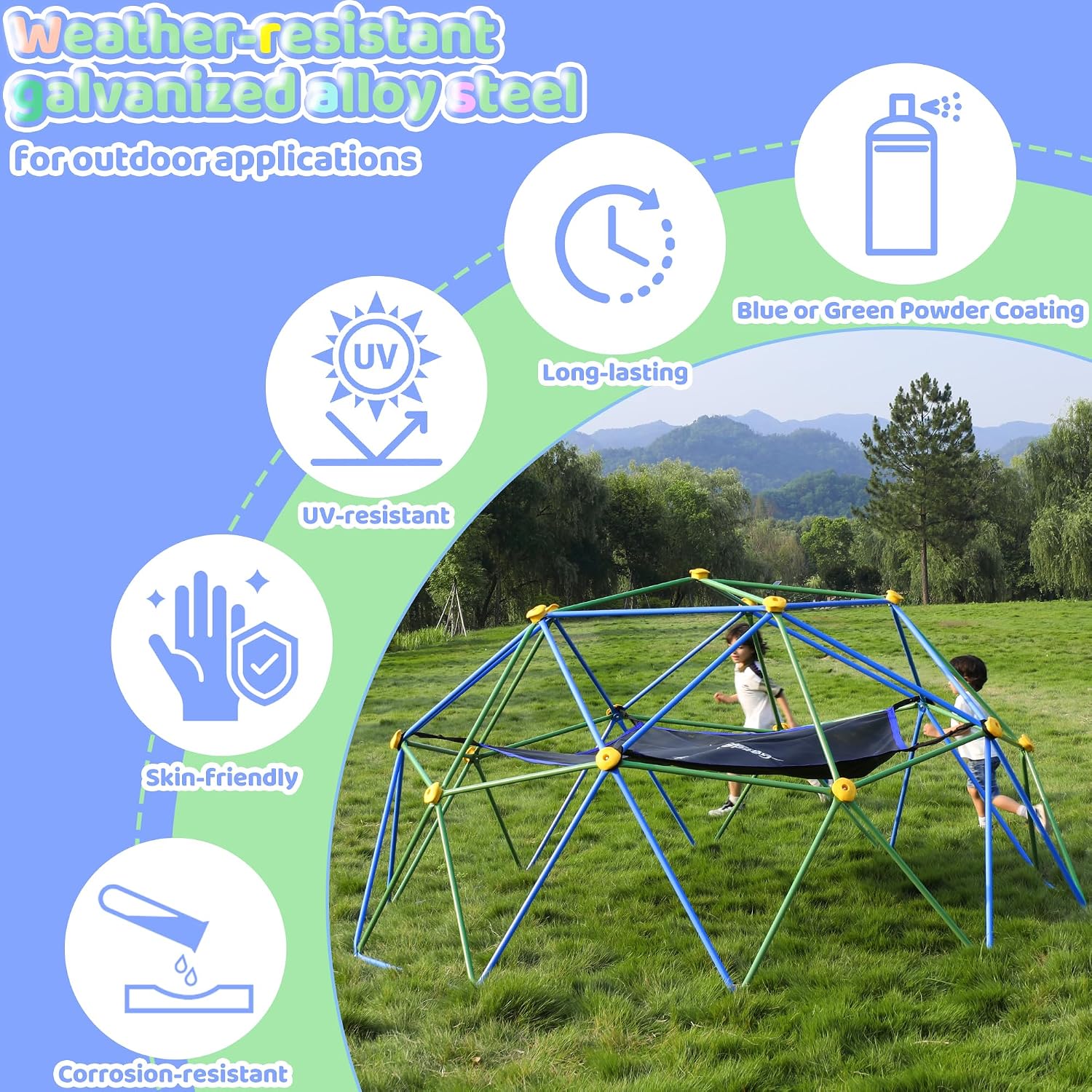 โดมปีนเขาขนาด 10 ฟุตพร้อมเปลญว - Kids Outdoor Dome Climber บทวิจารณ์และราคา