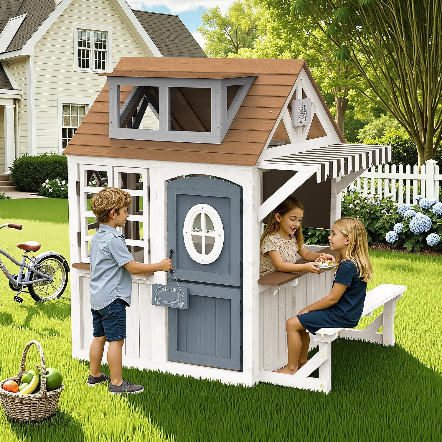 บ้านเด็กเล่นกลางแจ้งทำจากไม้ A - Kids Outdoor Wooden Playset บทวิจารณ์และราคา