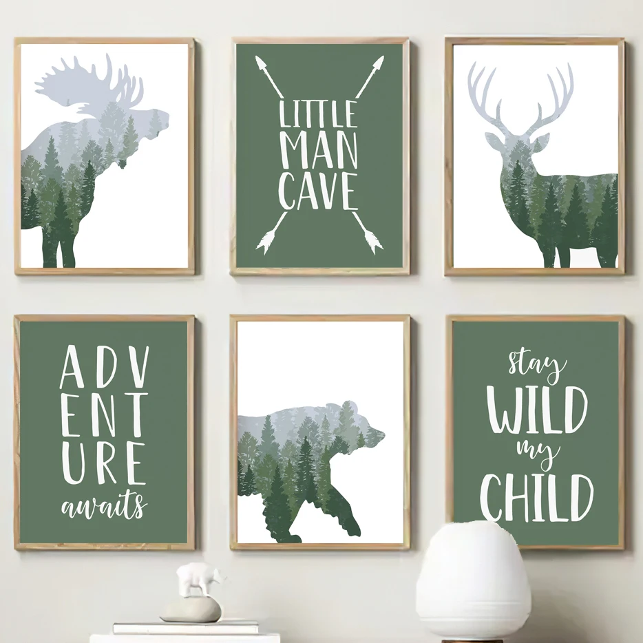 ภาพพิมพ์บนผ้าใบลายกวาง หมี มูส - Kids Outdoor Quotes บทวิจารณ์และราคา