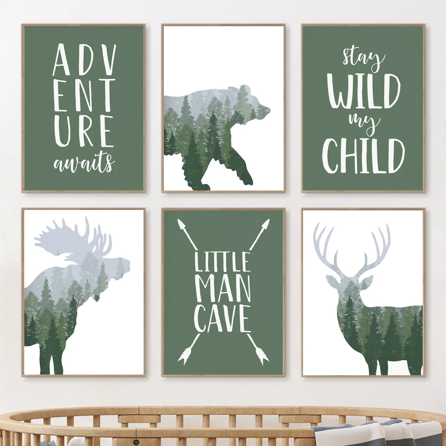 ภาพพิมพ์บนผ้าใบลายกวาง หมี มูส - Kids Outdoor Quotes บทวิจารณ์และราคา